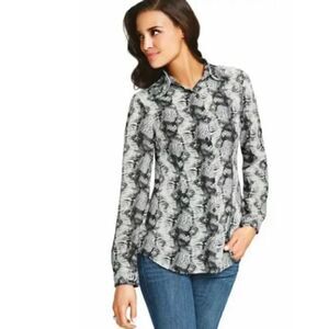 CAbi #988 Snakeskin Sheer Button Down Blouse Top Size Small